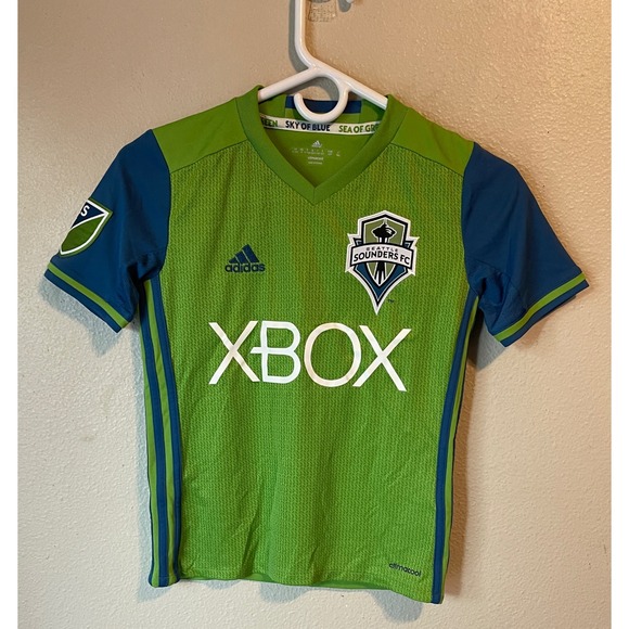 Adidas Sounders FC Xbox Jersey Soccer T-Shirt ClimaCool Green Blue S Youth - Picture 1 of 5